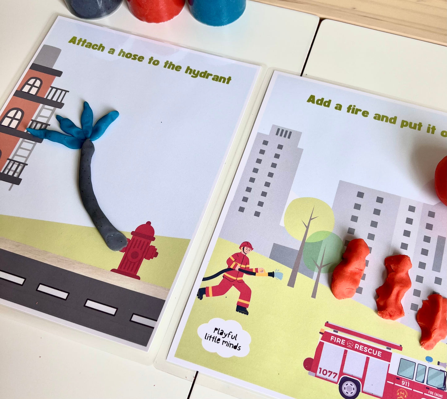 Firefighter-Themed Play Dough Learning Mats