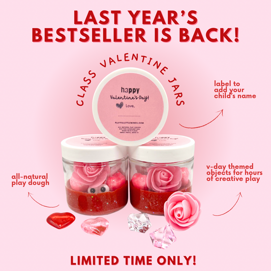 Valentine's Day Mini Playdough Class Jars for Kids