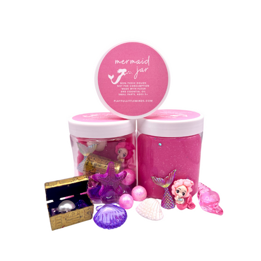 Play Dough Mermaid Play Jar with pink all-natural play dough and mermaid figure
